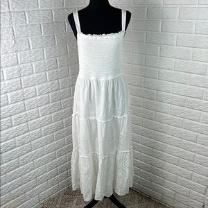 AUDREY PARKS FOR FRANCESCA’S SMOCKED DRESS WITH EYELET DETAIL POCKETS LINED XL